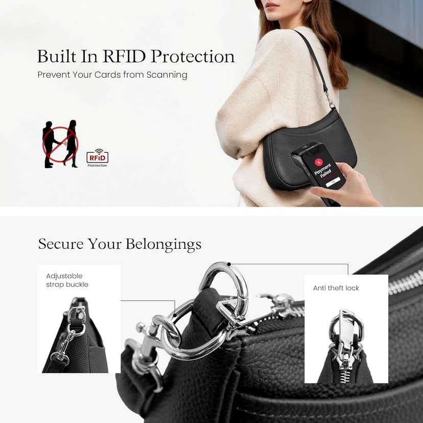 befen Genuine Leather Crossbody Bags for Women Anti Theft Shoulder Purse Trendy Hobo Bag with RFID Womens Handbag Purse