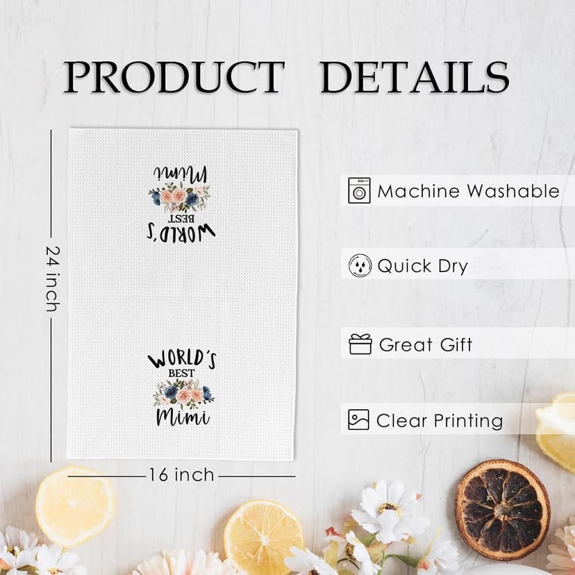 FXHANGD World's Best Mimi Kitchen Towels, Mimi Gifts from Grandkids，Mimi Dish Towels, Mothers Day Birthday Gifts for Mimi Grandma, Mimi Decorative Hand Tea Towels for Bathroom Kitchen, 16x24 Inches