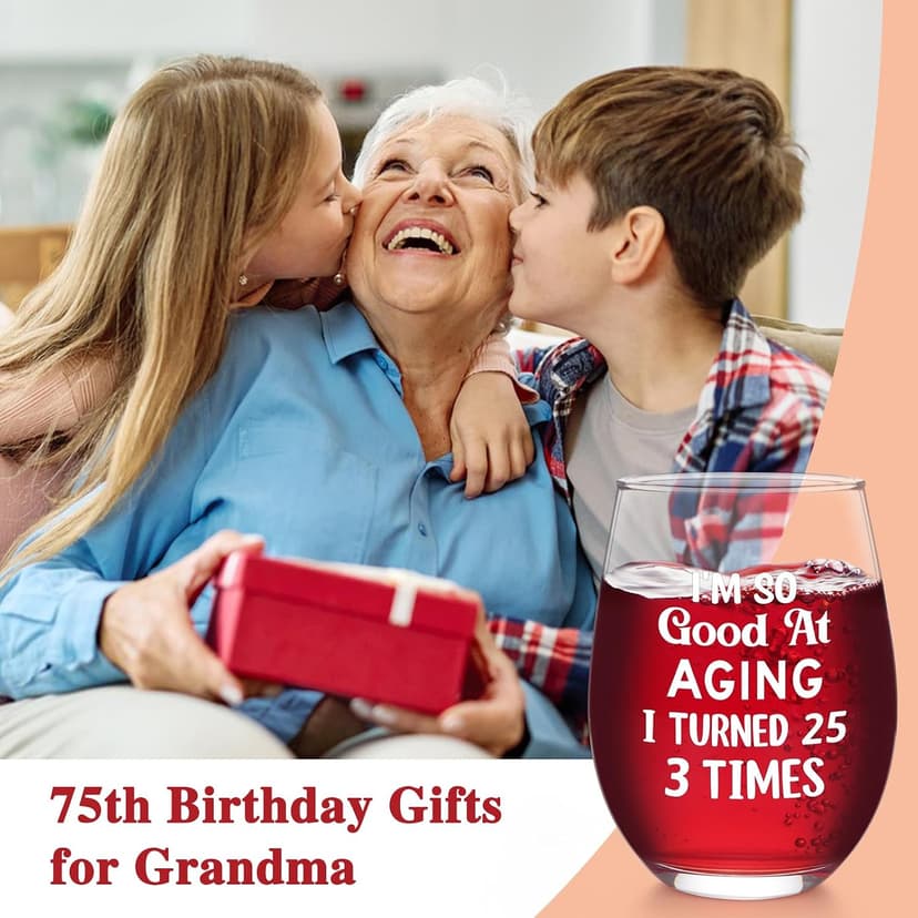 Futtumy 75th Birthday Gifts for Women, Turned 25 3 Times Wine Glass, Gifts for 75th Birthday Women Mom Grandma Wife Daughter Sister Friend Aunt Female, Funny 75th Birthday Decoration for Her, 17oz B0GKP1QFRF
