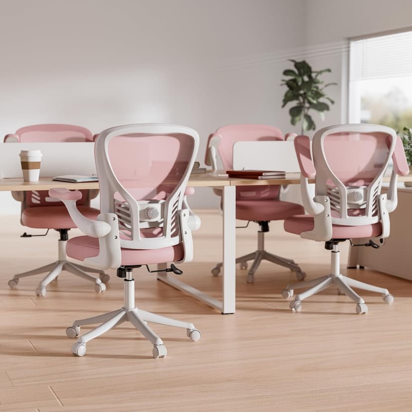 GYI Ergonomic Office Chair, Mesh Desk Chair with Adjustable Lumbar Support and 3D Flip-up Arms, Computer Chair with Wheels, Pink