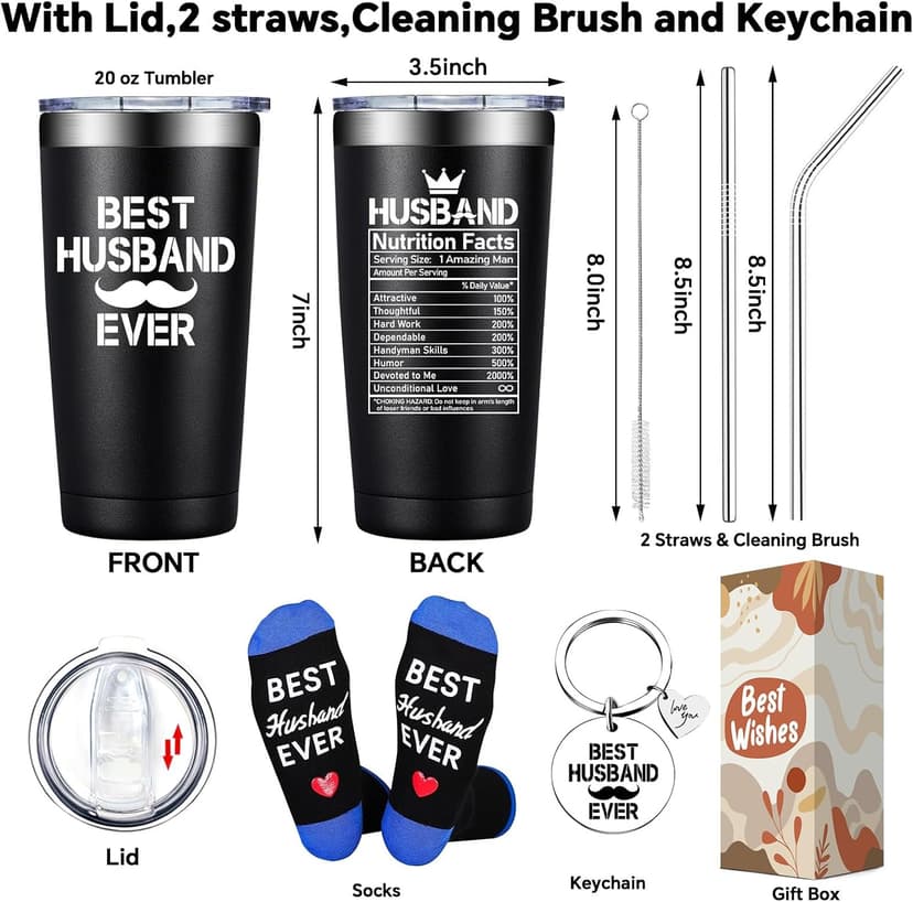 Husband Christmas Gift Ideas - Anniversary, Valentines Day, Fathers Day, Birthday Gifts for Husband, Hubby from Wife Grifarny Gifts for Husband from Wife - Best Husband Ever Gift Tumbler 20 oz B0DBV286MY
