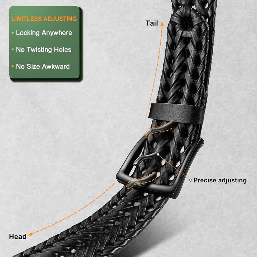 BULLIANT Men Belt 2Pack,Braided Woven Leather Belt For Men Golf Casual Jeans 1 3/8"