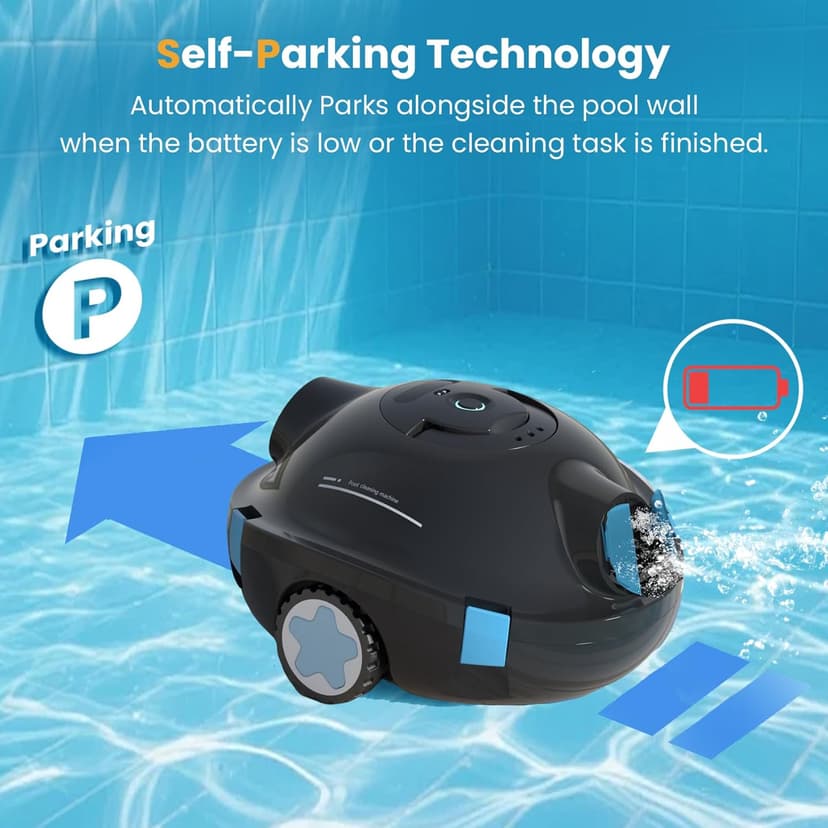 Y10 Cordless Robotic Pool Cleaner, Automatic Pool Vacuum - Ultra Long Battery Life, Powerful Suction, Self-Parking, Lightweight for Above/Inground Pools Up to 65ft/1100 Sq.Ft (Obsidian)