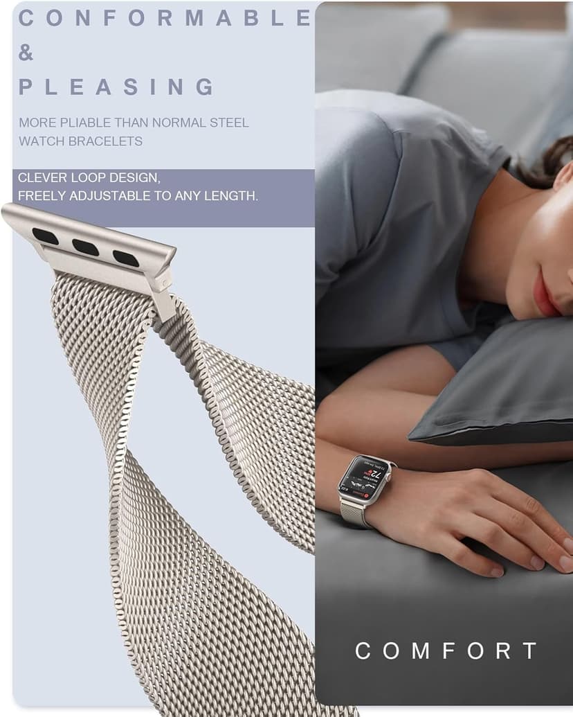 Original Stainless Steel Milanese Loop Compatible with Apple Watch Band 38mm 40mm 41mm 42mm 44mm 45mm 49mm, Magnetic Clasp Replacement Band for iwatch Series 9, Ultra 2/Ultra, SE/SE 2nd Generation, 8 7 6 5 4 3 2 1, Women & Men Watch Bands for iWatch (Starlight, 41mm/40mm/38mm)