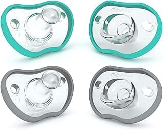 Nanobebe Baby Pacifiers 0-3 Month - Orthodontic, Curves Comfortably with Face Contour, Award Winning for Breastfeeding Babies, 100% Silicone, Baby Registry Gift 4pk,Teal/Grey