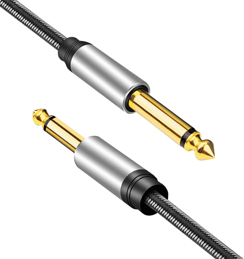 6.35mm Instrument Cable 10Ft,Silver Color Premium 6.35mm Mono Jack 1/4" TS Cable Unbalanced Guitar Patch Cords/Instrument Cable Male to Male with Zinc Alloy Housing and Nylon Braid(10Ft/3M)