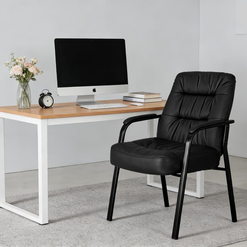 OLIXIS Office Waiting Room Guest Chair, 500lbs Office Reception Lobby PU Leather Chair No Wheels with Padded Armrest for Conference Lobby Medical Waiting Area Bedroom Elderly, Black