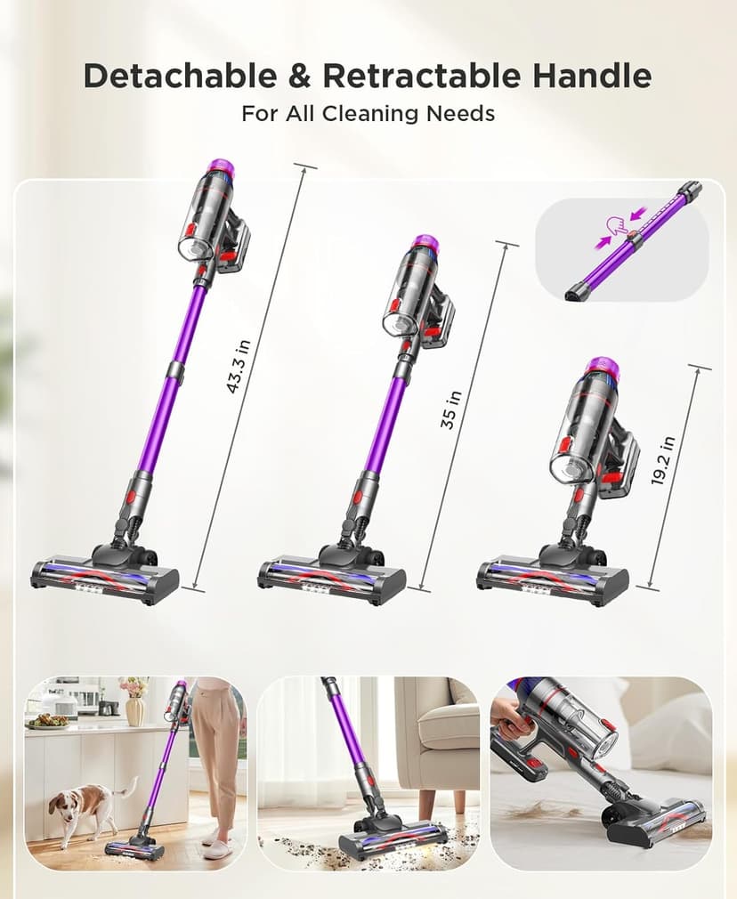 Cuzmok Cordless Stick Vacuum Cleaner - 550W Powerful Cordless Vacuum with HEPA Filter, Up to 50min Runtime & Tangle-Free Lightweight & Detachable Battery for Pet Hair Carpet Hardwood Floor Cleaning