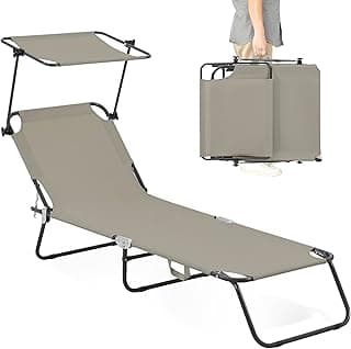 ComfySure Folding Outdoor Lounge Chair Set of 2 with Adjustable Shade Canopy, Portable Sun Tanning Chairs, Gray (1, Taupe)