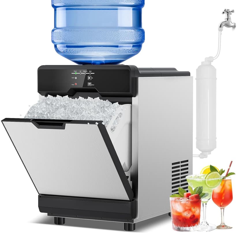 Nugget Ice Maker, 80 LBS/Day with 15 LBS Storage Bin, Freestanding Undercounter Ice Maker Machine Stainless Steel, Soft Chewable Pellet Ice Machine for Home Bar Kitchen Office, Self-Cleaning