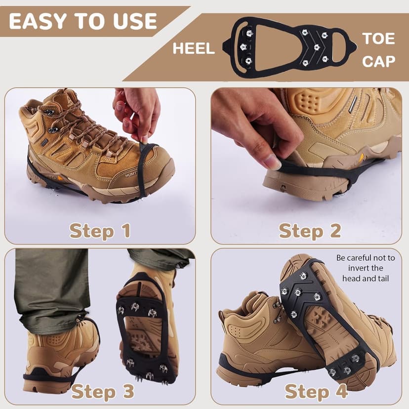 HQcontL 2 Pairs Ice Cleats for Shoes and Boots, Universal Non Slip Hiking Spikes, Micro Shoe Spikes for Snow and Ice, Durable Snow Crampons for Winter Hiking Climbing Ice Fishing, 8 Steel Studs Gripper Spike