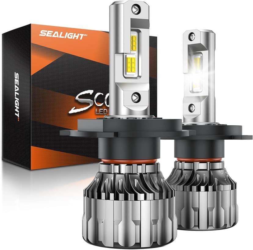 SEALIGHT 70000LM Super Bright H4 Bulbs, 6500K Cool White Fog Bulbs, 70000+ Hours Lifespan Powersport Bulbs with 15000RPM Cooling Fan, Plug-N-Play, Pack of 2