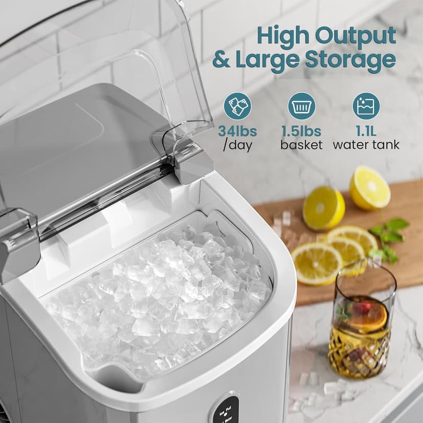 Antarctic Star Countertop Ice Maker with Soft Chewable Pellet Ice, 34lbs/24Hrs, One-Click Operation, Self-Cleaning Portable Peddle Ice Machine with Ice Scoop for Kitchen,Office,Bar,RV (Grey)