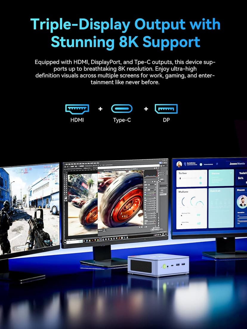 GMKtec M5 Ultra Gaming Mini PC Ryzen 7 7730U (Upgraded 7430U/ 5825U), 32GB RAM 512GB SSD Dual NIC LAN 2.5GbE Desktop Computers, Triple 4K Display, WiFi 6E, USB-C, BT 5.2, DP, HDMI 2.0 Blue