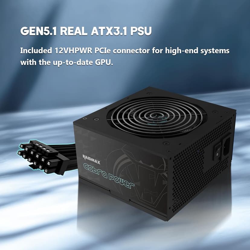 RAIDMAX Cobra ATX 3.1 PCIe Gen 5 Ready Power Supply, 80+ Gold Certified Gaming PSU, High-Performance Power Supply for Gaming PCs, RoHS, Active PFC, Black Flat Cables (RX750AED)