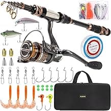 PLUSINNO Fishing Rod and Reel Combos - Carbon Fiber Telescopic Fishing Pole - Spinning Reel 12 +1 Shielded Bearings Stainless Steel BB
