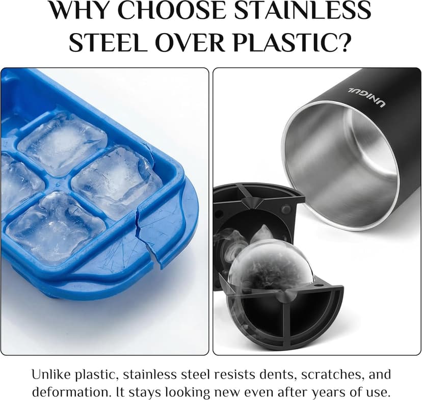 Clear Ice Cube Maker, 2.5" Stainless Steel Ice Ball Maker Mold for Whiskey & Cocktails, Non-BPA Premium Silicone Ice Cube Molds, Easy-Release Sphere Ice Maker, Bourbon Gifts for Men (2 PACK)
