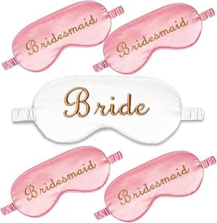 WJINGYIJIA Bridal Party Satin Sleep Mask Set, 1 Bride and 4 Bridesmaid Eye Masks, Gold Embroidered, Bachelorette Party Favors, 5 Pack (Pale Rose, One Size) B0H1G7NJB3