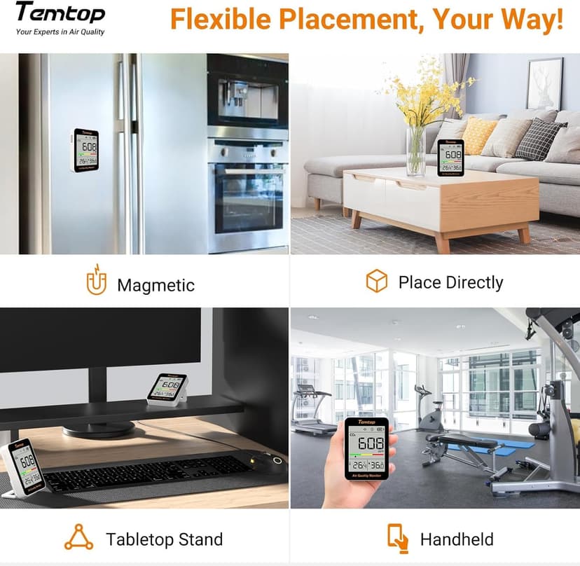 Temtop CO2 Monitor Indoor air Quality Monitor Portable CO2 Meter, CO2, Temperature, Humidity Home, Office or School