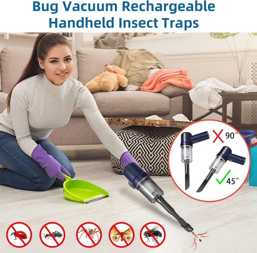 Bug Vacuum Catcher,Cordless Handheld Vacuum Cleaner Rechargeable Bug Catcher Strong Suction with Multifunctional Suction Nozzle for Home Office Insect Stink Bug Moth Spider and Car Cleaning Blue