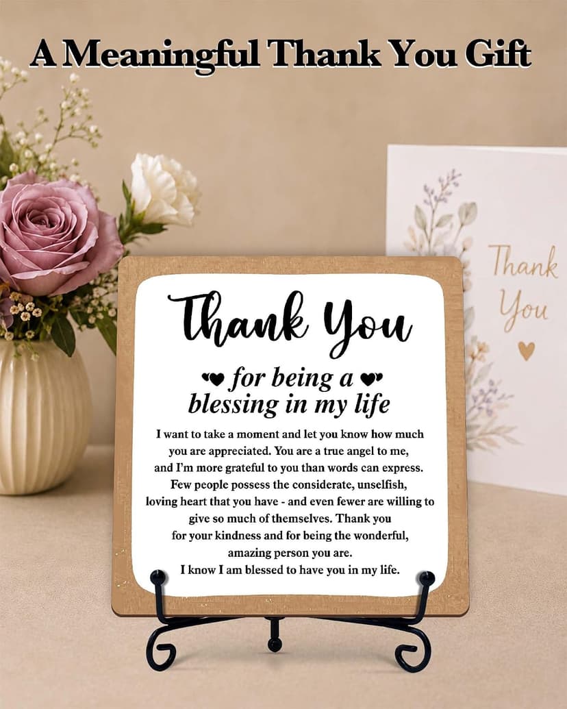 Thank You Gifts for Women Men Friends Mom, Thank You for Being A Blessing in My Life Wooden Plaque with Stand, Thanksgiving Day Gifts for Family Member Desk Decor - B75