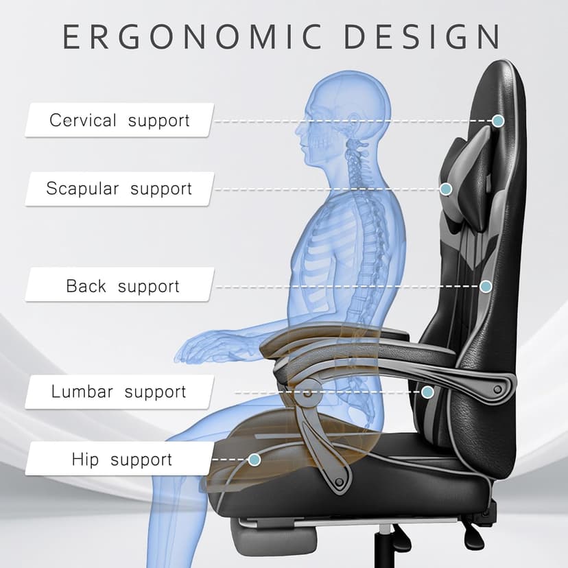 J.M.-Deco Gaming Chair Office Chair-Big and Tall Office Ergonomic Chair with Foot Rest - Comfy Desk Chair with Lumbar Support,Black