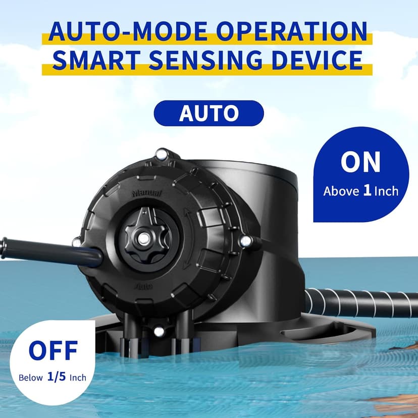 LANCHEZ 1/2HP Automatic Pool Cover Pump, 2250GPH Submersible Water Sump Pump with Check Valve & 3 Adapters, 25ft Power Cord, Removal for Swimming Pool, Hot Tubs, Rooftops and more,Black