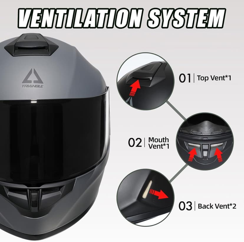 TRIANGLE Full Face Motorcycle Helmet DOT Approved, Street Bike Racing Helmet for Men Women with Tinted & Clear Visors & Carrying Bag