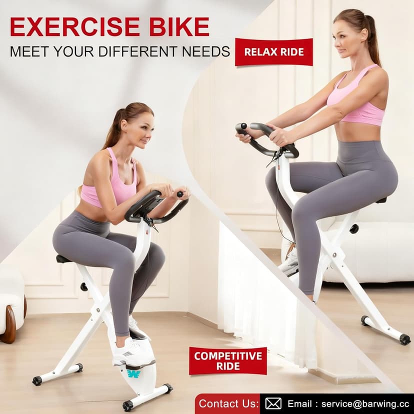 BARWING Stationary Exercise Bike for Home Workout, 5 IN 1 Foldable Indoor Cycling Bike for Seniors, 350LB Capacity, 16-Level Magnetic Resistance, Seat Backrest Adjustments