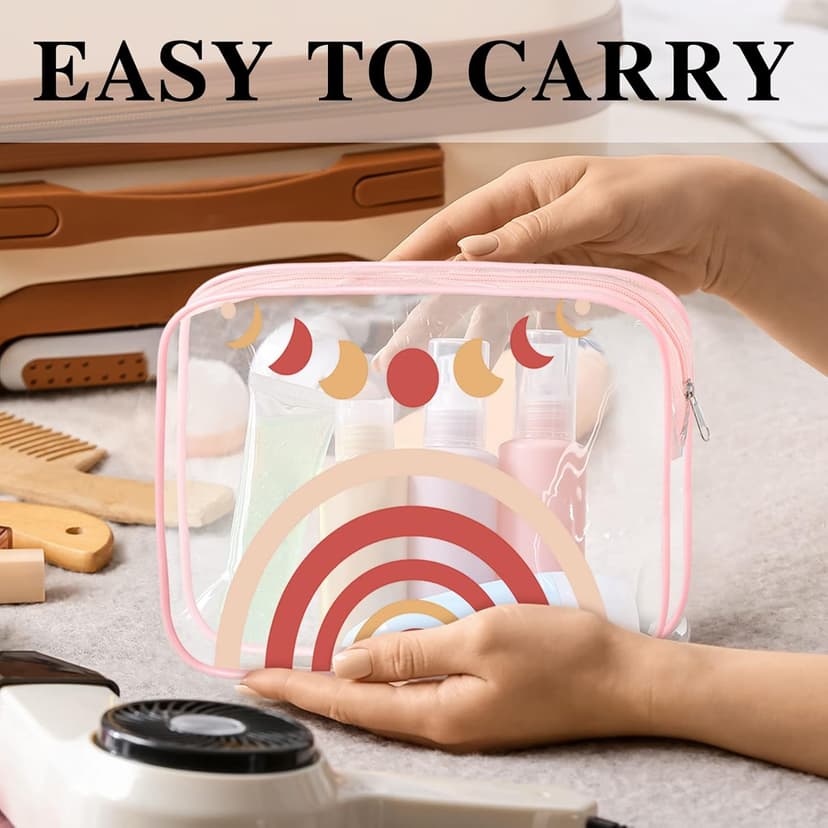 Cunno 6 Pcs Makeup Bags Gifts for Women Preppy Boho Smile Face Flamingo Clear Makeup Bags Cosmetic Transparent PVC Travel Toiletry Organizer(Boho Style)