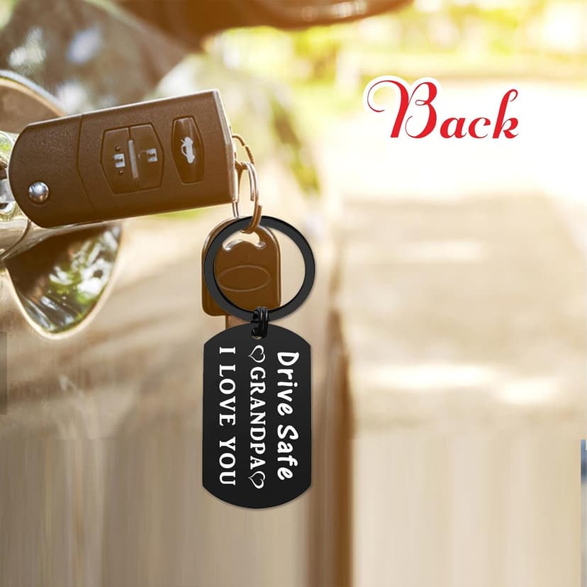 ENGZHI Grandpa Birthday Gifts Grandpa Keychain - Drive Safe I Love You Gifts from Grandkids - Grandfather Fathers Day Christmas Keepsake