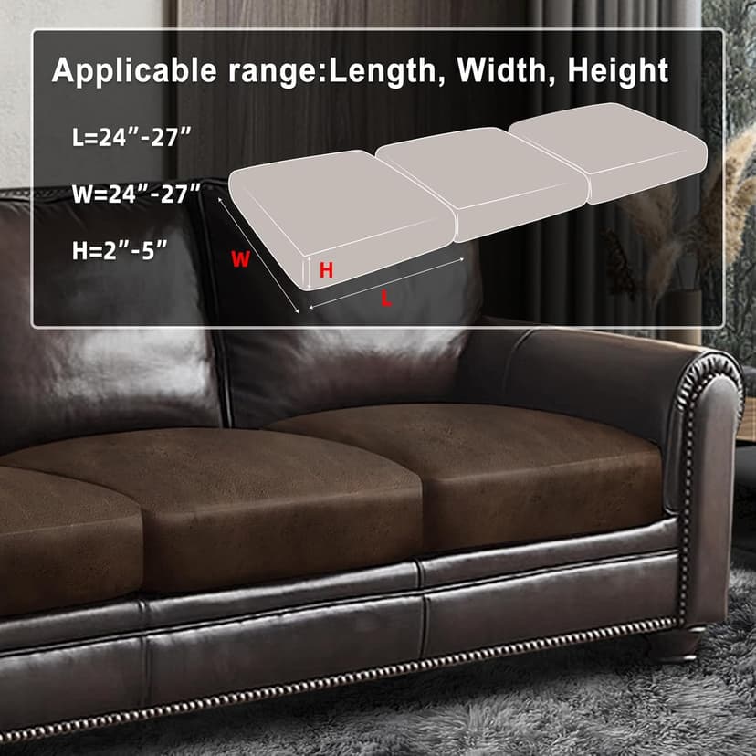ANARACHON Leather Look Couch Cushion Covers Sofa Seat Slipcovers Sets Couches Furniture Protector for Sectional Armchair Loveseat Pets Kids Stretch Spandex Fabric(3 Cushion Sofa, Brown)