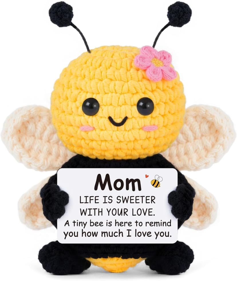 Gifts for Mom from Daughter Son, Mom Birthday Gifts - Cute Handmade Crochet Bee - Birthday Valentines Mothers Day Christmas Bonus Step Mother In Law, I Love You Mama Present, Emotional Support