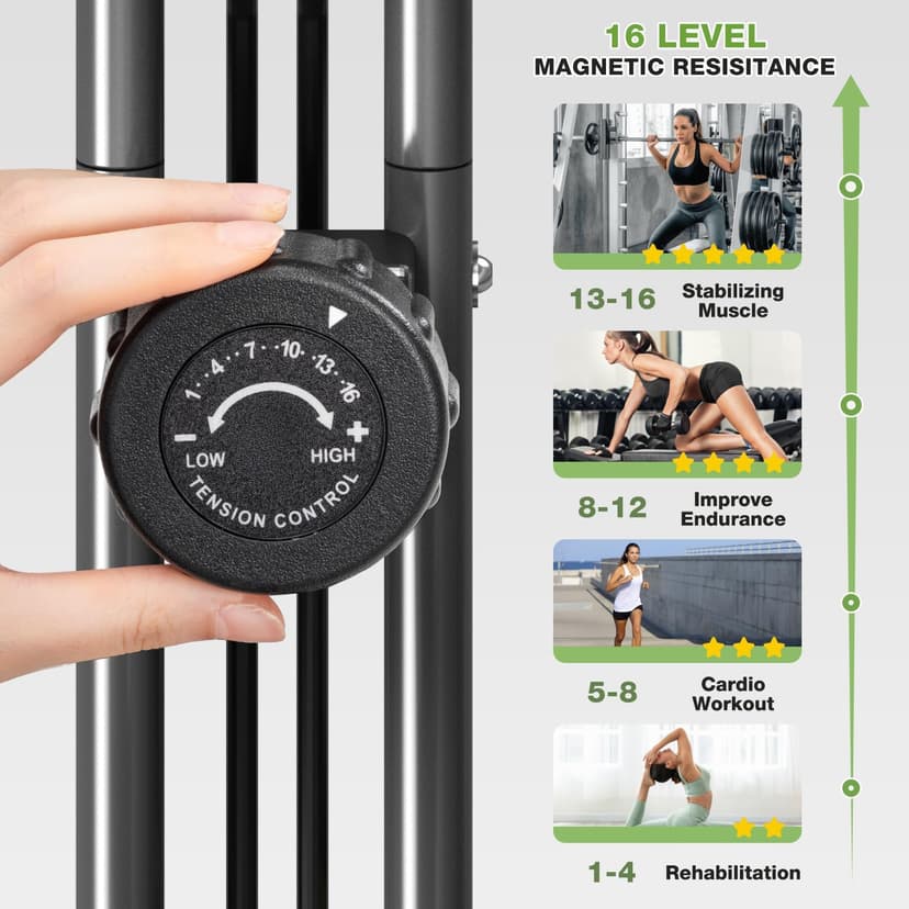 Exercise Bike, 5 in 1 Foldable Stationary Bike for Seniors, 16-Level Adjustable Magnetic Resistance, Indoor Workout Bike with 330LB Capacity, Comfortable Seat Backrest X-bike