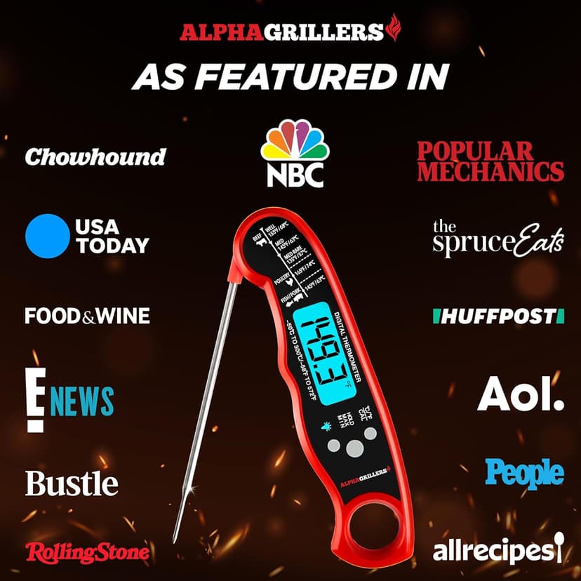 Alpha Grillers Meat Thermometer Digital - Instant Read Food Thermometer for Cooking Grilling Air Fryer Griddle Probe Kitchen Gadgets Essentials BBQ Accessories Grill Gifts for Men Him Dad Birthday