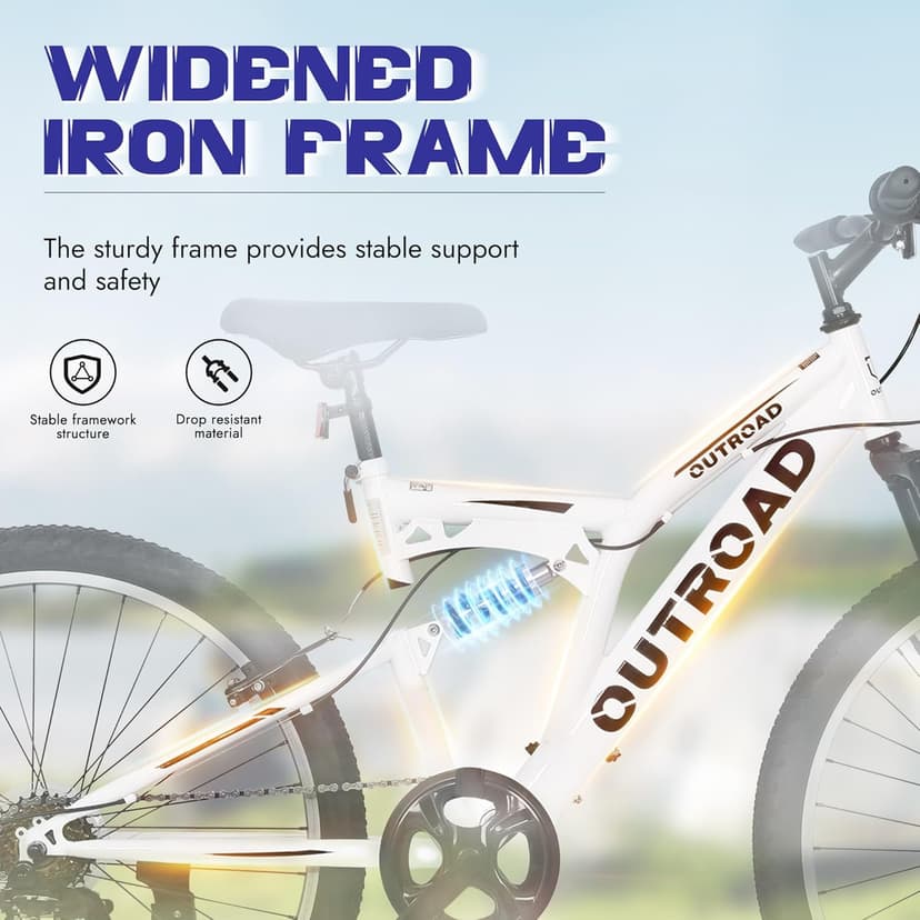 Outroad 26 Inch Mountain Bike, 7-Speed/High-Carbon Steel/Aviation Grade Frame with V Brake, Adjustable Ergonomic Seat Bicycle for Men Women Adult, MTB with Shock Absorption System