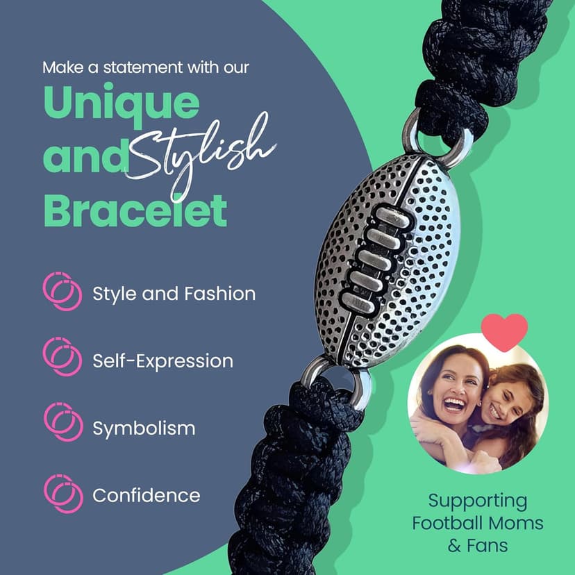 Sportybella Football Bracelet - Adjustable Paracord Charm Bracelet. Unisex Football Gifts