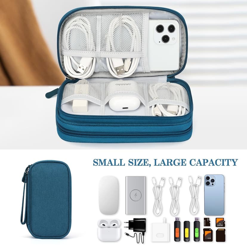 Wrist Strap, Waterproof, Double Layers Portable Electronics Travel Carrying Case for Cord, Charger, Daily Business Trips Use FYY Electronic Organizer, Travel Tech Pouch Bag, Cable Organizer Dark Green B0B7QQVMRT