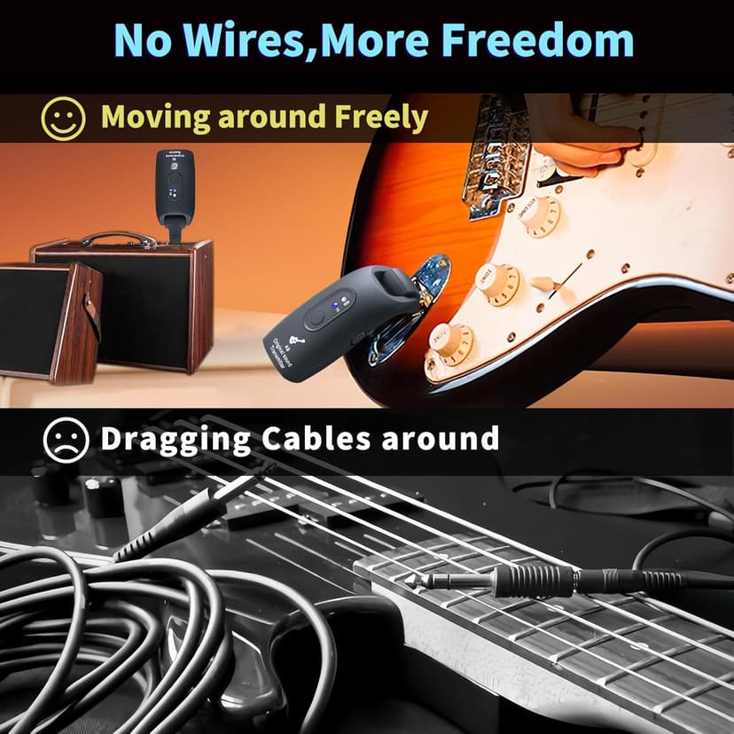 INGPARTNER 2.4GHz Wireless Guitar System Rechargeable Audio Wireless Transmitter Receiver for Guitar Bass Electric Instruments,Over 30m/100 Feet Transmission,270°Rotatable,4hours Woring Time（A9 Black）