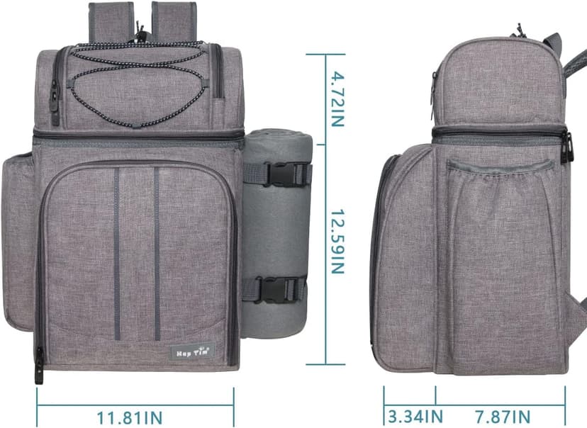 Hap Tim Picnic Basket Backpack for 2 Person with 2 Insulated Cooler Compartment, Wine Holder, Fleece Blanket, Cutlery Set, Gifts Ideals for Wedding, White Elephant, Bridal Showers, Christmas B09NLXDWYG