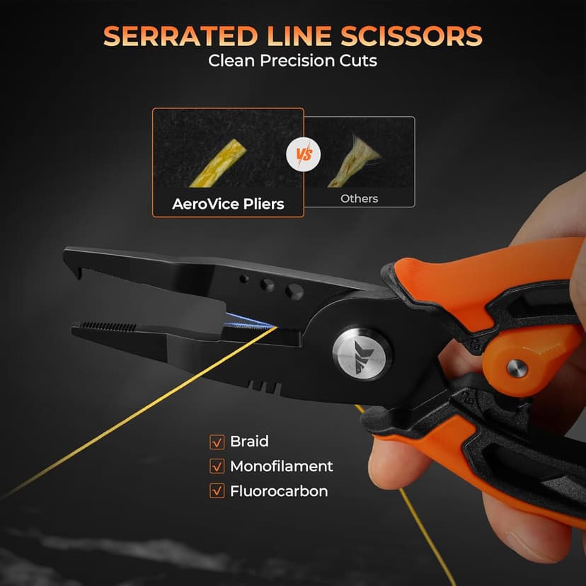 KastKing AeroVice 7.5” Fishing Pliers, 420 Stainless Steel, Uni-Body Construction, Lightweight & Corrosion-Resistant, Multi-Function Jaws, Braid Cutters, Sheath, Lanyard & Carabiner