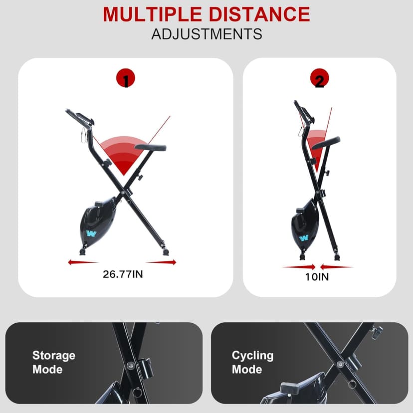 BARWING Stationary Exercise Bike for Home Workout, 5 IN 1 Foldable Indoor Cycling Bike for Seniors, 350LB Capacity, 16-Level Magnetic Resistance, Seat Backrest Adjustments