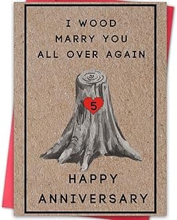 Happy 5th Anniversary Card for Women Men, 5th Wedding Anniversary Wood Card for Him Her,Fifth Anniversary Card for Boyfriend, 5 Years Married Gift for Husband