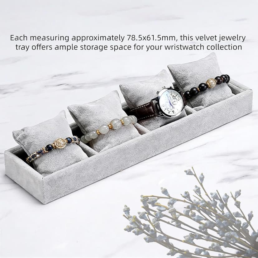APZDFGIFCD APZDFGIFCD Jewelry Watch Tray, 4 Grids Grey Velvet Watch Jewelry Organizer, Watch Bracelet Bangle Display Holder, Adjustable Pillows