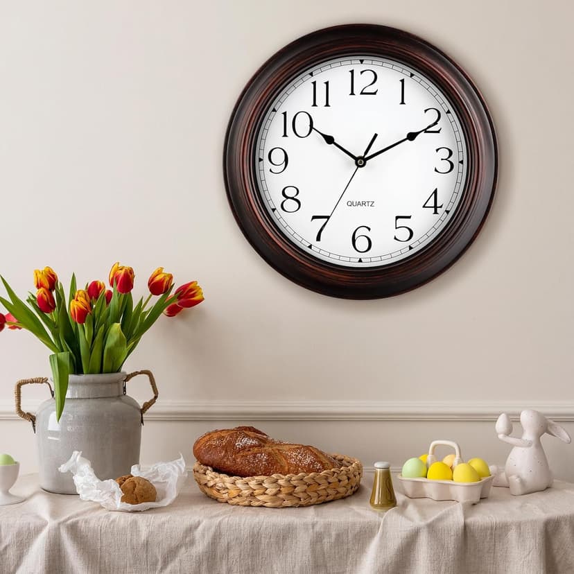 KECYET Wall Clock 10 Inch Battery Operated Silent Non-Ticking Wall Clock Vintage Retro Rustic Style Decorative for Bedroom Living Room Kitchen Home Office (Bronze)