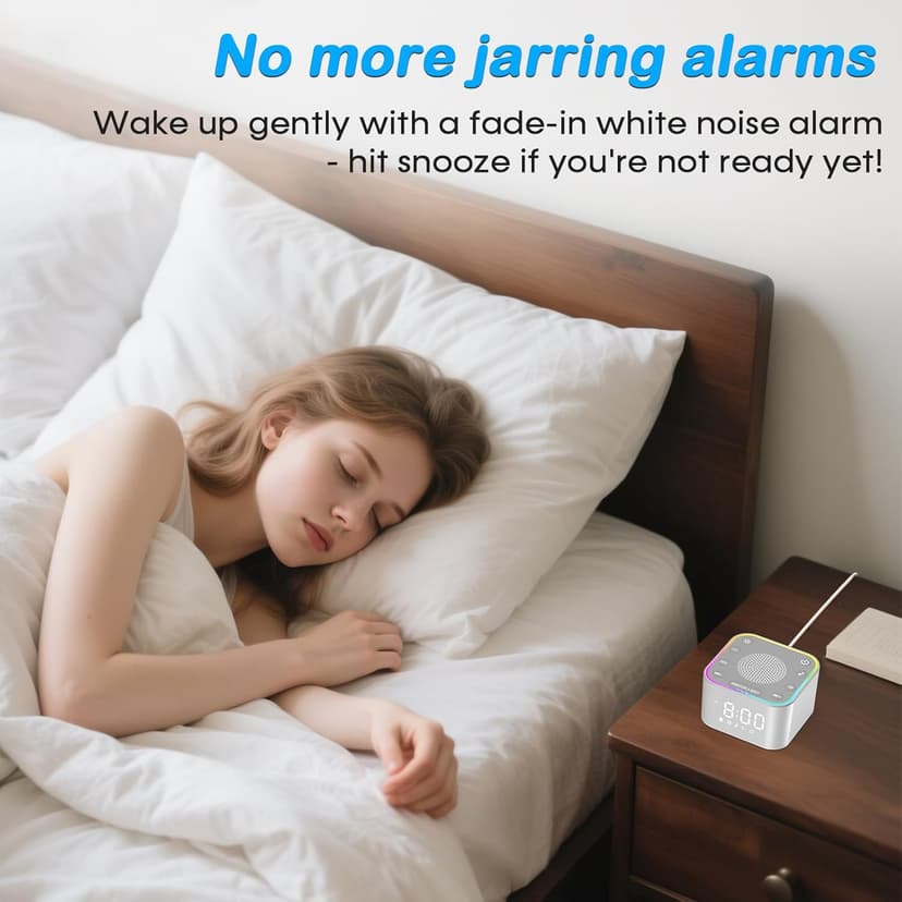 Wkzay White Noise Sound Machine: 30 Non-Looping Sleep Sound Therapy for Adults - Noise Canceling for Bedroom, Adjustable Night Light & Timer, Built-in Alarm Clock