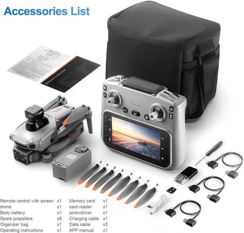 S119 4K Drone with Camera for Adults & Outdoor Aerial Photography, GPS Auto Return, Obstacle Avoidance, Brushless Motor, 5G Screen Remote, 3 Batteries 75 Min Long Flight, Dual Camera 120° Wide-Angle, 2000M Range, 120M Altitude, 120° Wide-Angle FPV Quadcopter (Gray)