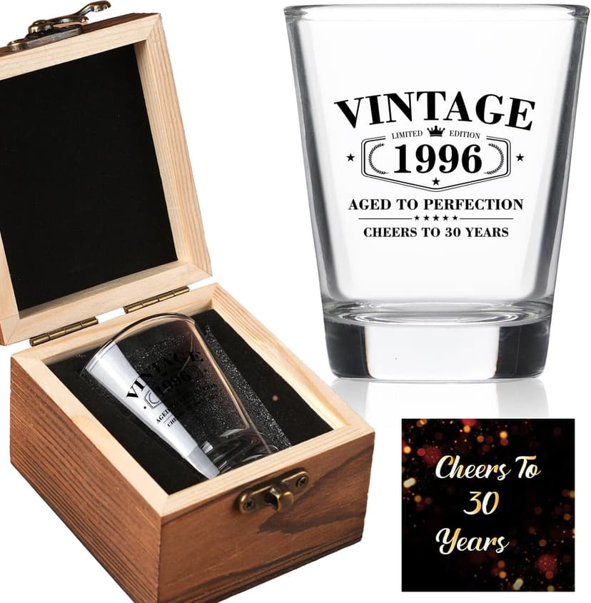 30th Birthday Gifts for Men - Limited Edition Vintage 1996 Shot Glass with Wooden Box - Cheers To 30 Years Old, Finally 30th Birthday Party Decoration - Turning 30 Bday Gift for Men Brother Friend B0F2DW8MVT