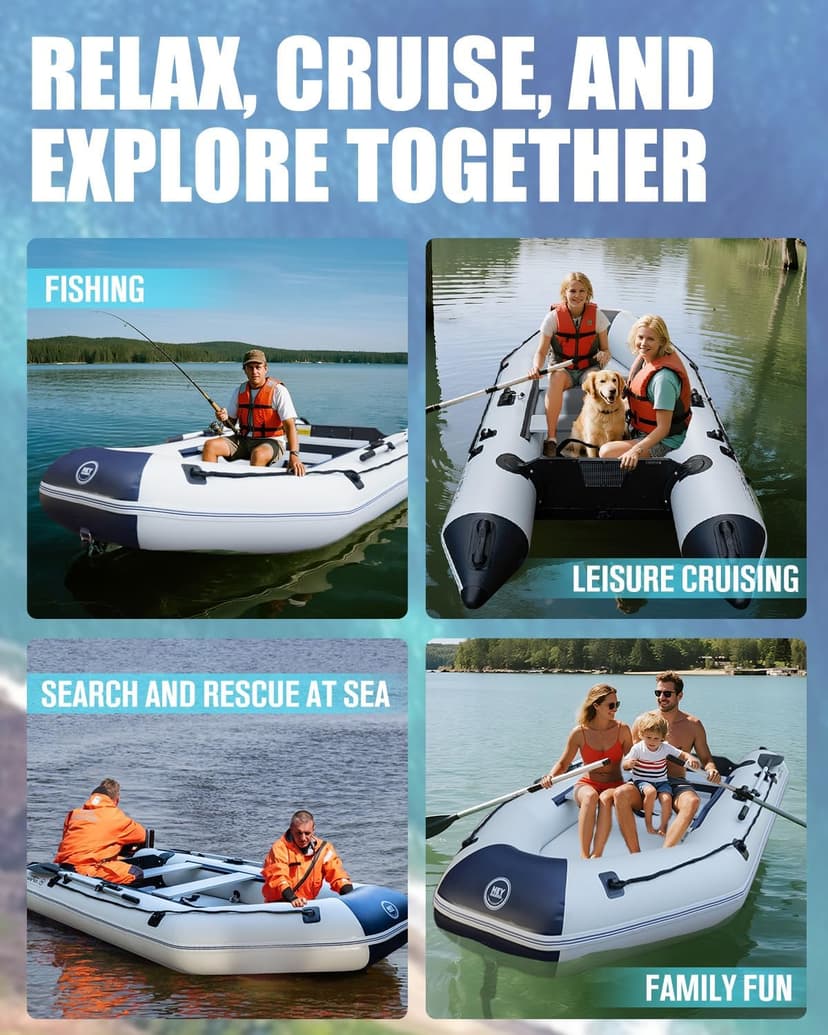 Inflatable Dinghy Boat with Drop-Stitch Floor 10ft Portable Inflatable Boat for 3-4 Adults, Motor Compatible, Heavy-Duty PVC, Ideal for Fishing, Cruising, and Rescue Use