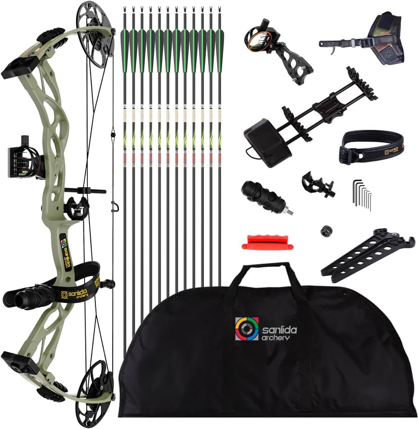 Sanlida Dragon X9 Ready to Hunt Compound Bow Package for Adults, Archery Compound Bow and Arrow Set, 0-70 Lbs Draw Weight, No Bow Press Needed, Limited Life-time Warranty, RH Only